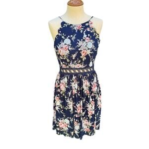By & By Dress Blue Pink Floral Lace Sleeveless Dress Juniors 5